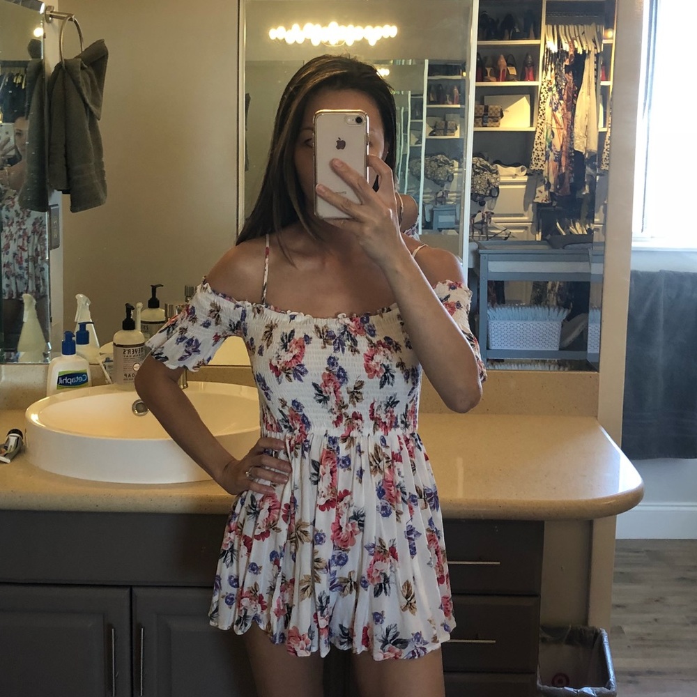 Floral Print Off Shoulder Romper